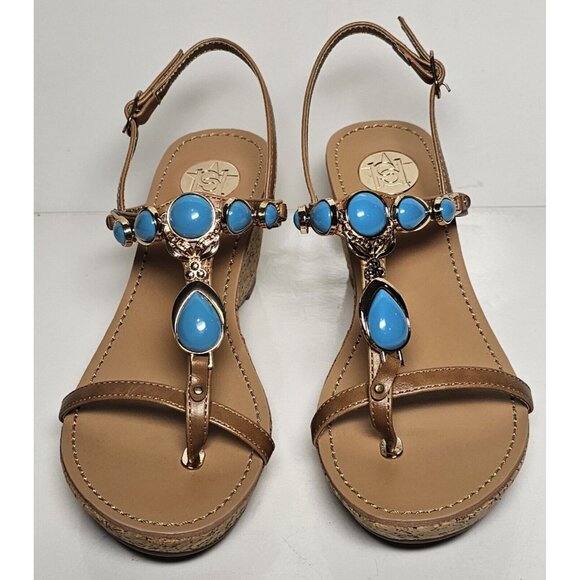 PRIMADONNA COLLECTION WOMEN SANDALS SIZE EURO 36 TAN TURQUOISE BEADING NEW - Picture 5 of 12